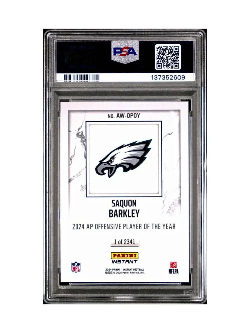 Saquon Barkley 2024 Panini NFL Offensive Player of the Year Eagles PSA 8 NM-MT